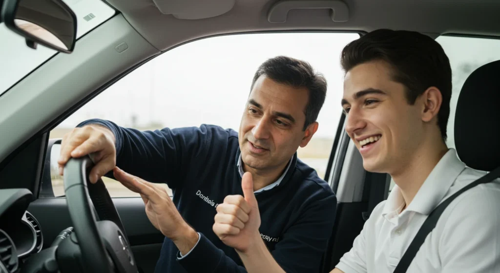 "Deluxe Driving School instructor Danish Ali teaching a lesson"